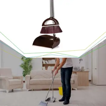 

Home Two In One Shovel Broom Dustpan Long Handle Grey Suit Cleaner Household Dust Removal Bedroom Broom