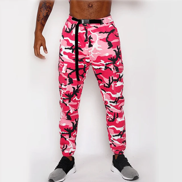 Pantalones Cargo de camuflaje para hombre, de para color rosa, Hip Hop - AliExpress