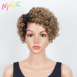 Magic Synthetic Lace Wigs Kinky Curly Blonde Wig For Black Women Natural Hair Short Curly Lace Wig Heat Resistant Cosplay