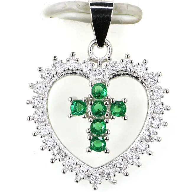 

23x18mm New Designed 2.1g Heart Shape Turquoise Green Emerald CZ Woman's 925 Solid Sterling Silver Pendant