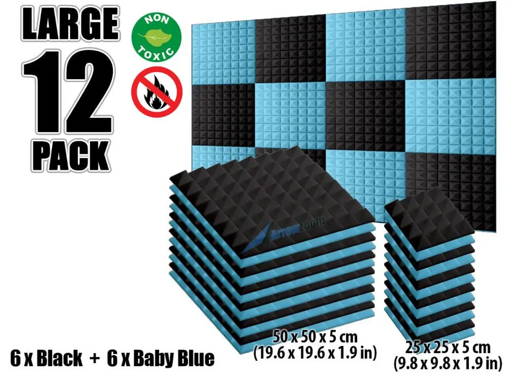 Black and Baby Blue Arrowzoom 12 шт. цветная комбинация Пирамида плитка студия Звукопоглощающая Панель акустическая пена лечение AZ1034 - Цвет: Black and Baby Blue