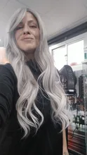 EASIHAIR-Peluca de cabello ombré ondulado para mujer afroamericana, cabellera artificial larga con flequillo, color gris, resistente al calor