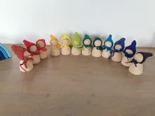 Muñecas de arcoíris de madera de ganchillo, en gorros para Pastel, bloques apilables, muñecas NATURALES DE MADERA EN sombrero tejido, juguete Montessori, 6/12 Uds.