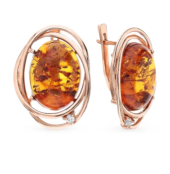 

Silver earrings with cubic zirconia and amber sunlight sample 925