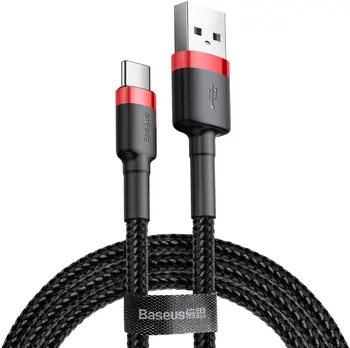 

Baseus CATKLF-B91 Cafule Cable, Type-C, 3A, 1M, Red, black Quality typec 1M cafule cable charging shatterproof unbreakable phone cable