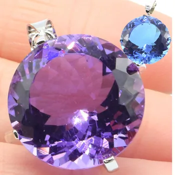 

32x20mm SheCrown Deluxe 20x20mm Round Created Color Changing Alexandrite & Topaz Woman's Jewelry Silver Pendant