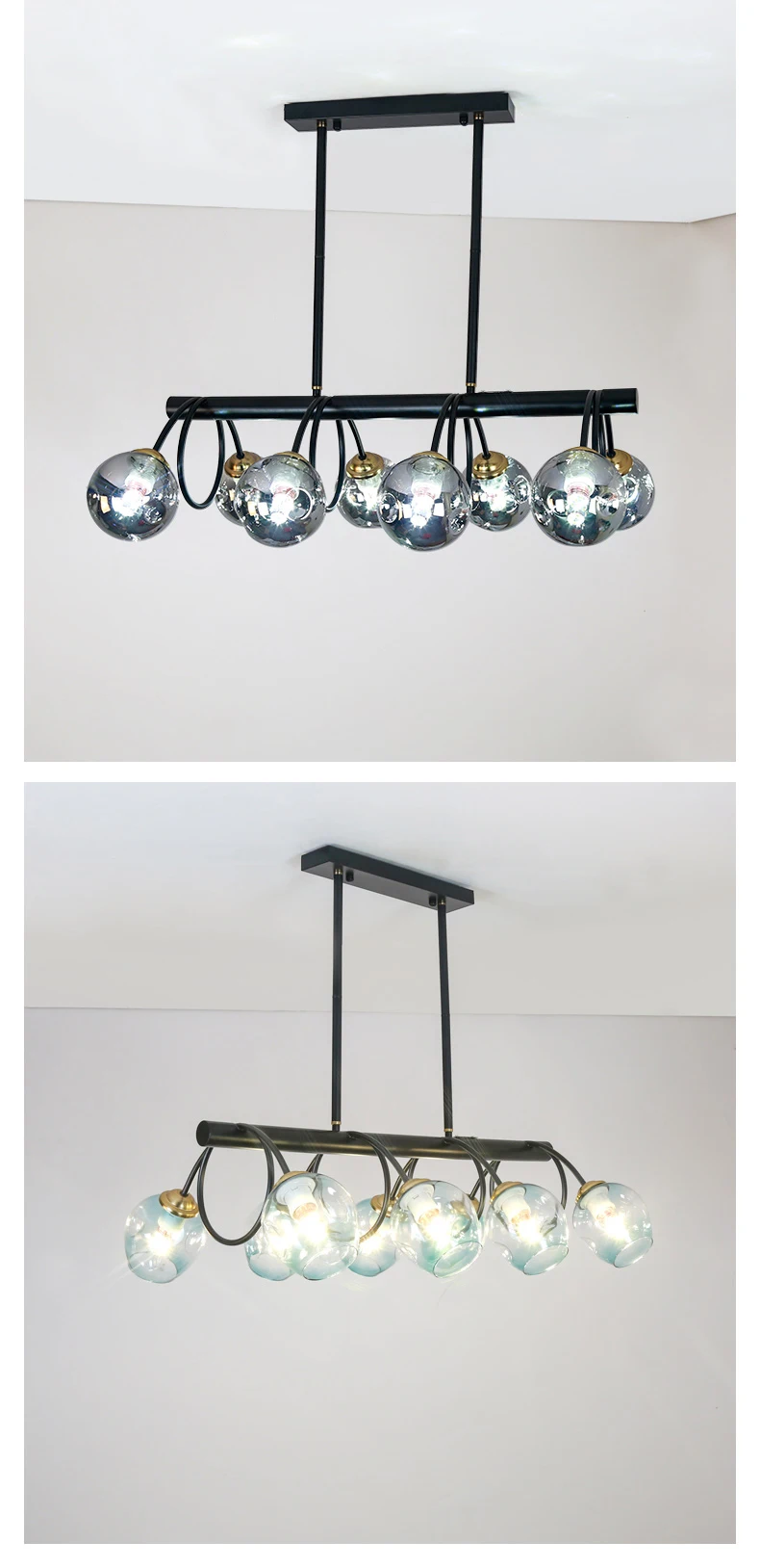 Modern Pendant Lamp For Dining Room Kitchen Long Table Indoor Lighting Fixtures Glass Bulb Chandelier E27 Black Iron Home Decor small chandeliers