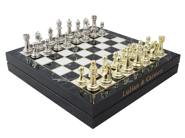 Luxury Metal Chess Set Chrome Plated Roman Chess Pieces Gold Set