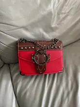Moda mujer bolso cuadrado nueva calidad de la PU de cuero de las mujeres del diseñador remache del bolso cerradura cadena bolsas de mensajero de hombro