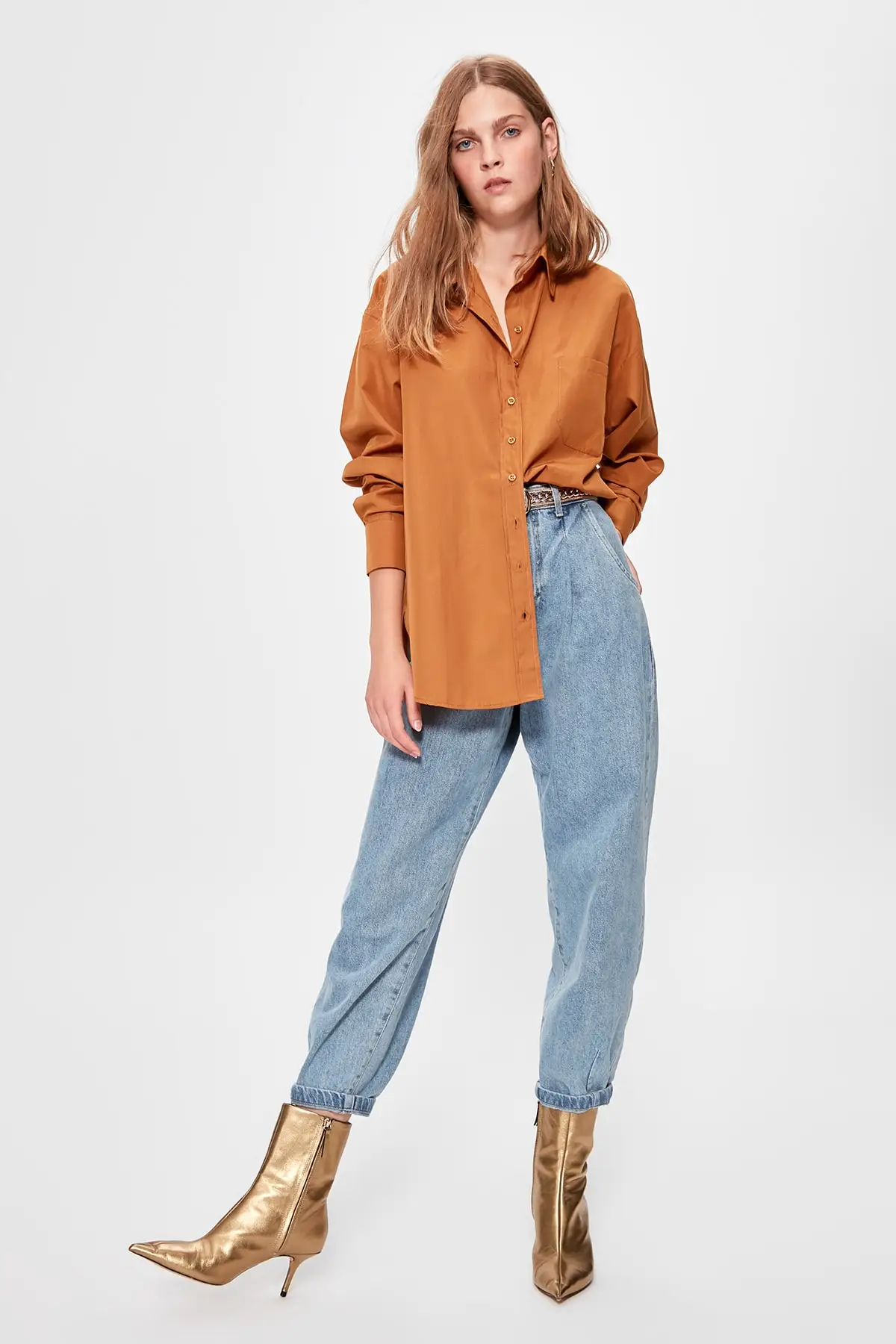Trendyol Camel рубашка бойфренда TWOAW20GO0115| |