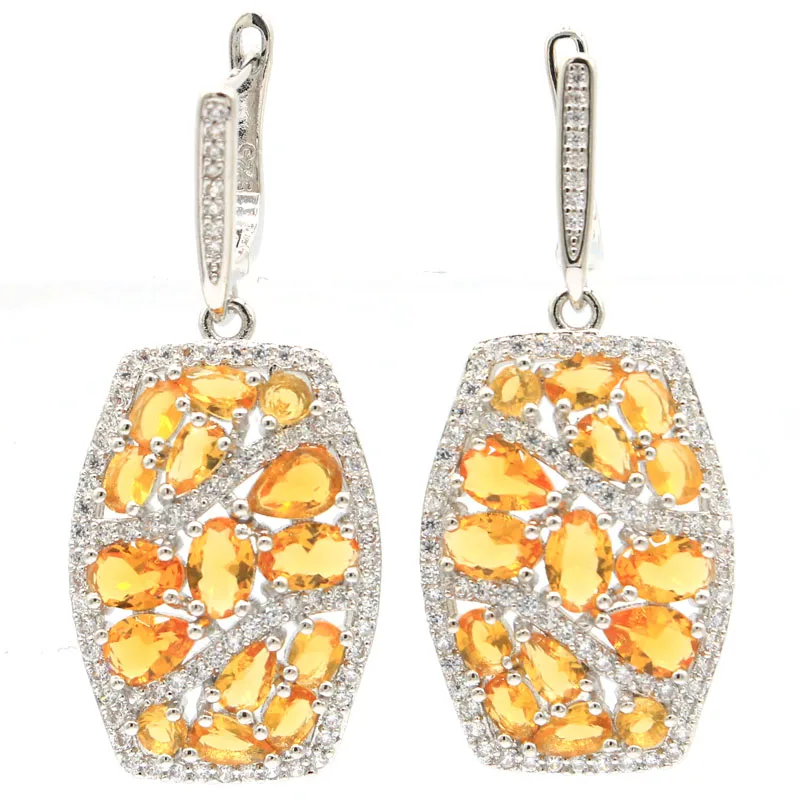 

43x18mm Highly Recommend Created Golden Citrine Silver Earrings for Women Rectangle Design Drop Shipping Gift
