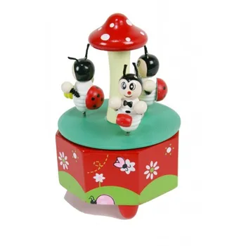 

Musical box wooden with animals ladybugs. Measurements: 14x Ø 8cm.