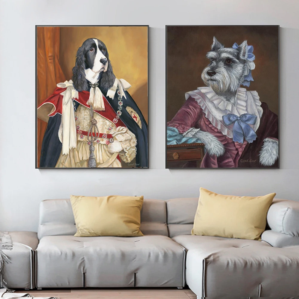 

Impressionism Animals in Clothes Schnauzer Dog Art Poster Pug Canvas Painting Wall Prints Picture Living Room Home Decor