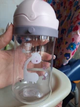 Botella de paja de agua potable con dibujos de animales para niños, Bola de gravedad, taza de bebé con correa para el hombro