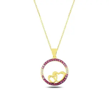 

Angemiel 925 Silver Pink Grayscale Nano Cubic Zirconia Heart Necklace-Gold Plated