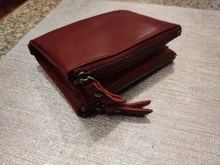 Cartera de piel auténtica para mujer, billetera biplegable, tarjetero de identificación rojo, monedero con doble cremallera, pequeño, 2021