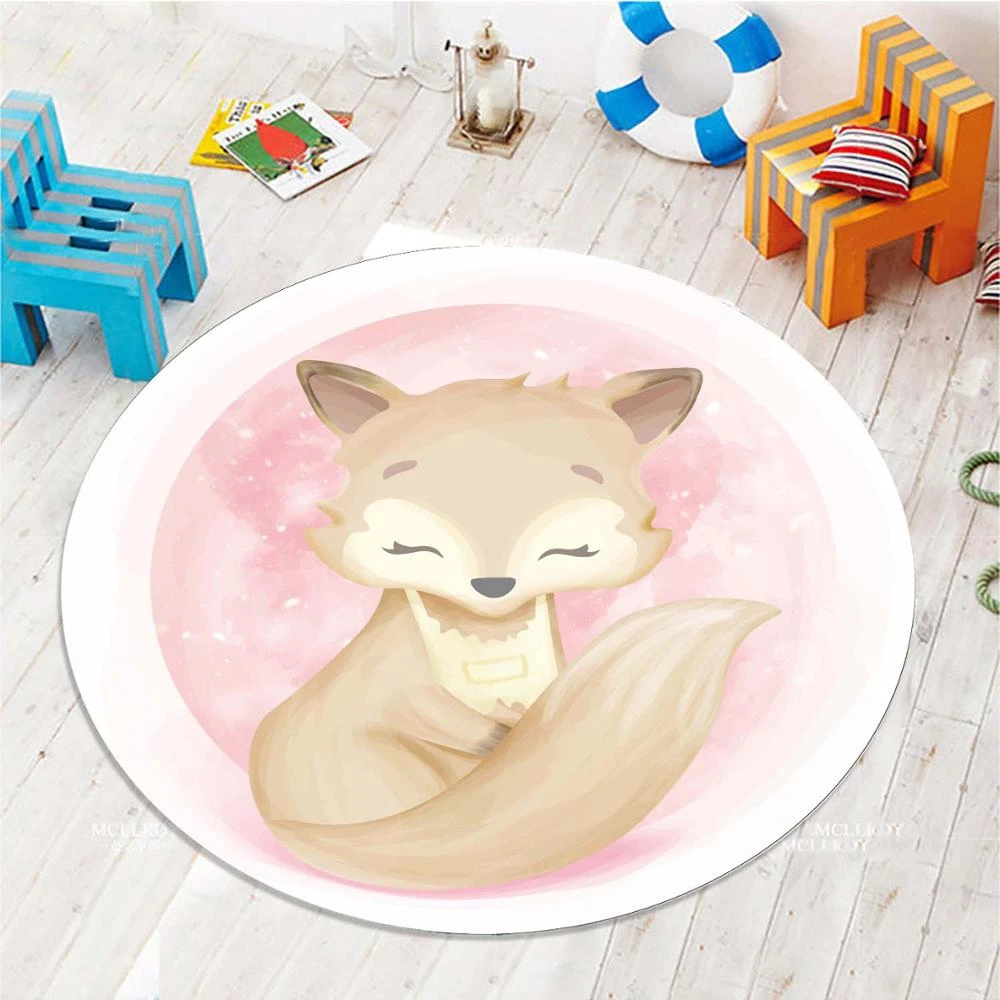 Tapis Rond Antiderapant Avec Motif 3d Petit Renard Rose Marron Pour Chambre D Enfants Bebe Aliexpress