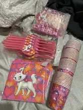 Juego de vajilla desechable rosa con temática de Marie Cat para decoración de cumpleaños, Taza y plato de papel, mantel, Pancarta, globos, Baby Shower y boda