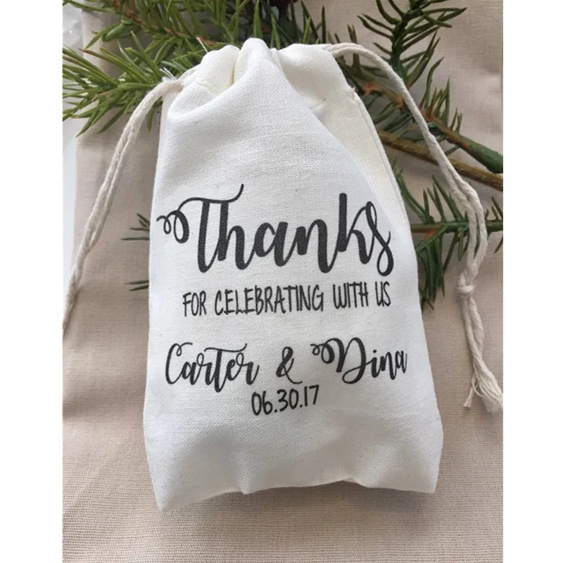 

10 Thanks For Celebrating With Us personalize birthday gift bags bachelorette party welcome muslin bags bridal shower treat bag