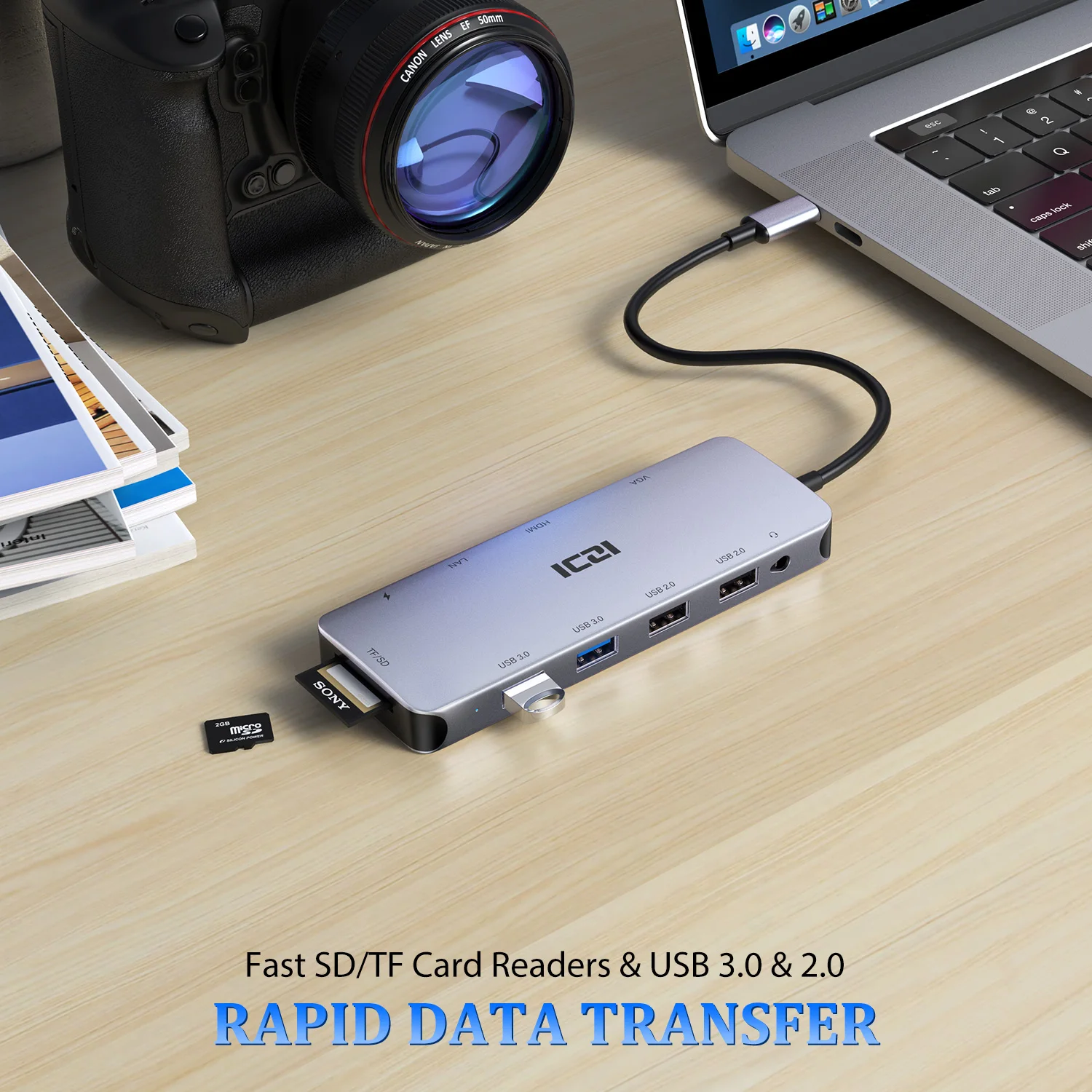 ICZI USB C концентратор типа C к HDMI VGA SD TF кардридер USB 3,0 конвертер для Macbook Pro Pixelbook Поверхностная книга 2 samsung Tab S4