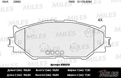 Колодки Тормозные Lexus Is220/Is250 05- Передние Semimetallic Miles E100313 Miles арт. E100313
