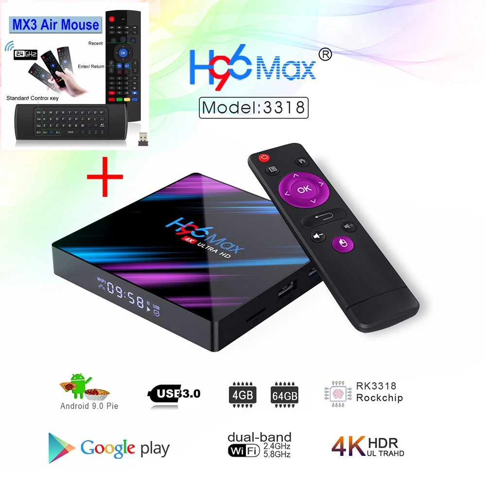 H96Max Smart TV BOX Android box 9.0 rk3318 4K Dual Wifi BT Media player Fast Play Store Android tv Set top BOX H96 max high quality tv stick TV Sticks