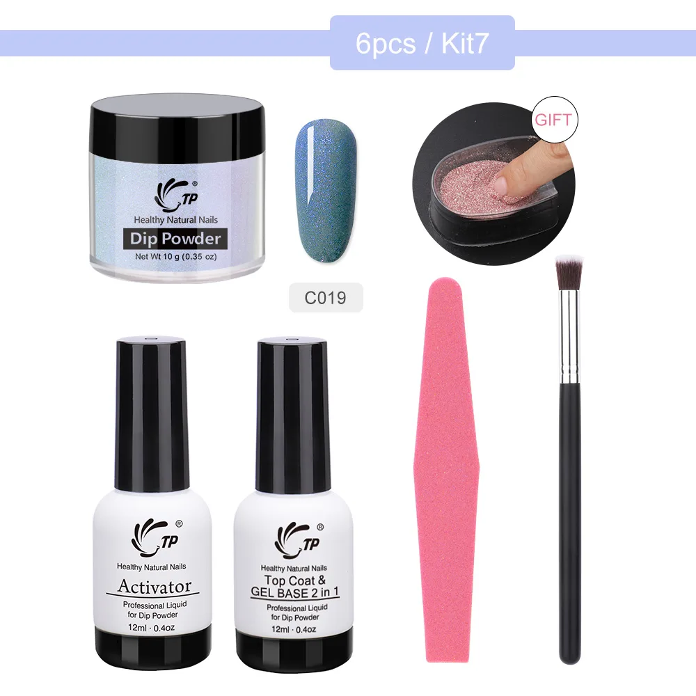 Kit 7 TP 10g 6 шт./компл. ногтей кружевные шелковые трусики перламутрового оттенка погружения лоток для порошка кистей файл, украшенное мозаикой из драгоценных камней, 12 мл Топ базовый гель активатор статер декоративная пыль ящик для инструментов - Цвет: Kit 7