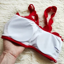 INGAGA-Bikinis de realce para mujer, traje de baño con borde festoneado, bañador de banda Negro, Bikini liso para mujer, ropa de playa 2021