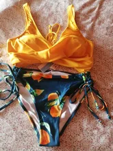 Swimsuit Women Bikini-Sets Bathing-Suits Lemon CUPSHE Lace-Up Print Two-Pieces Sexy Yellow