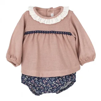 

Pololo set for baby girl, floral print with ruffle details, Sizes: 1-24M, winter collection by calamaro.