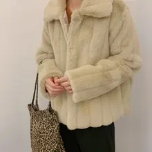 Abrigo de piel de conejo para mujer, chaqueta de piel sintética cómoda, color blanco cálido, manga larga, abrigo de piel Artificial de gran tamaño, Invierno 2020