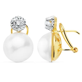 

Gold earrings 18k two-tone 19mm. Japanese beads cubic zirconia [AB8916]