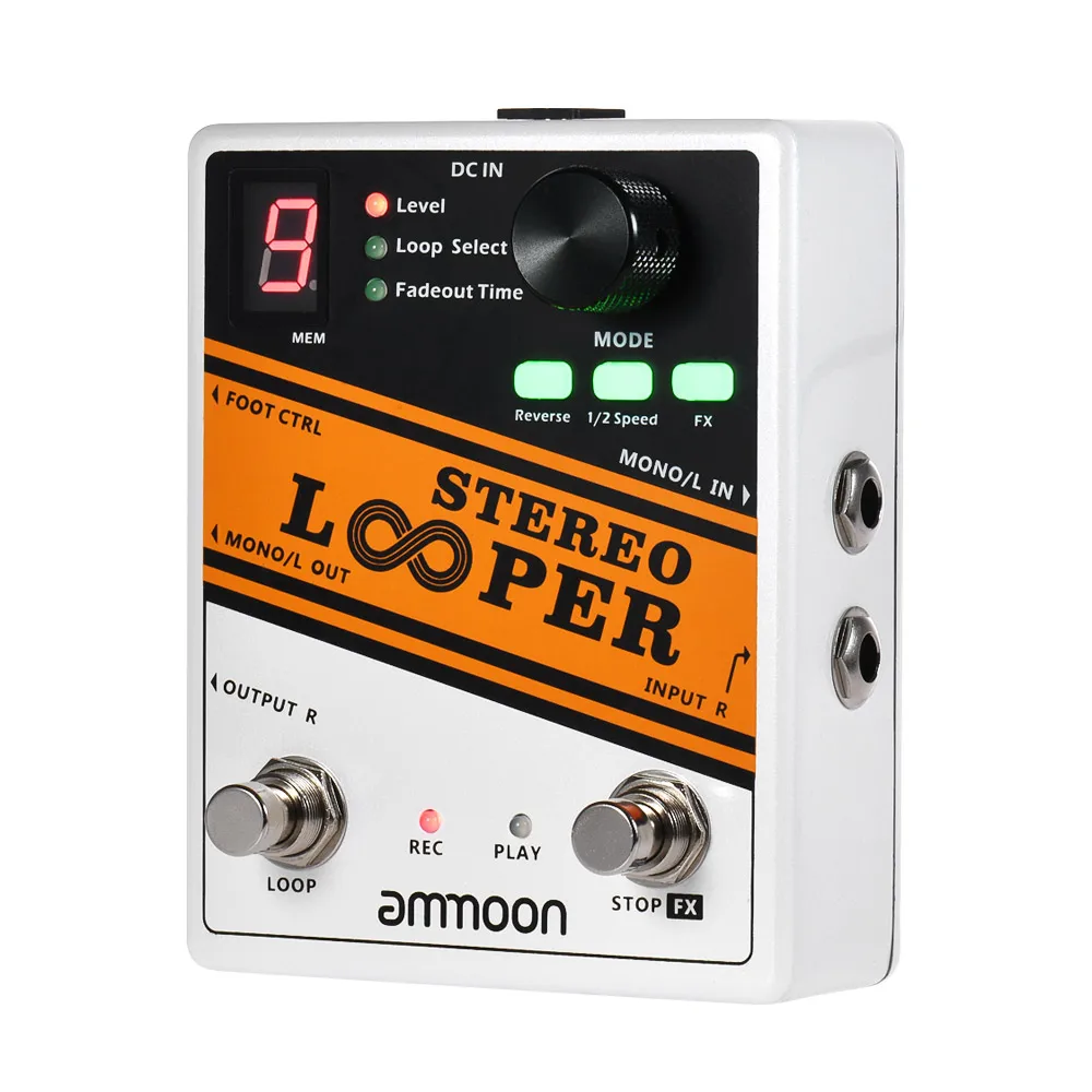 Ammoon Pedal de guitarra estéreo LOOPER, 10 bucles independientes