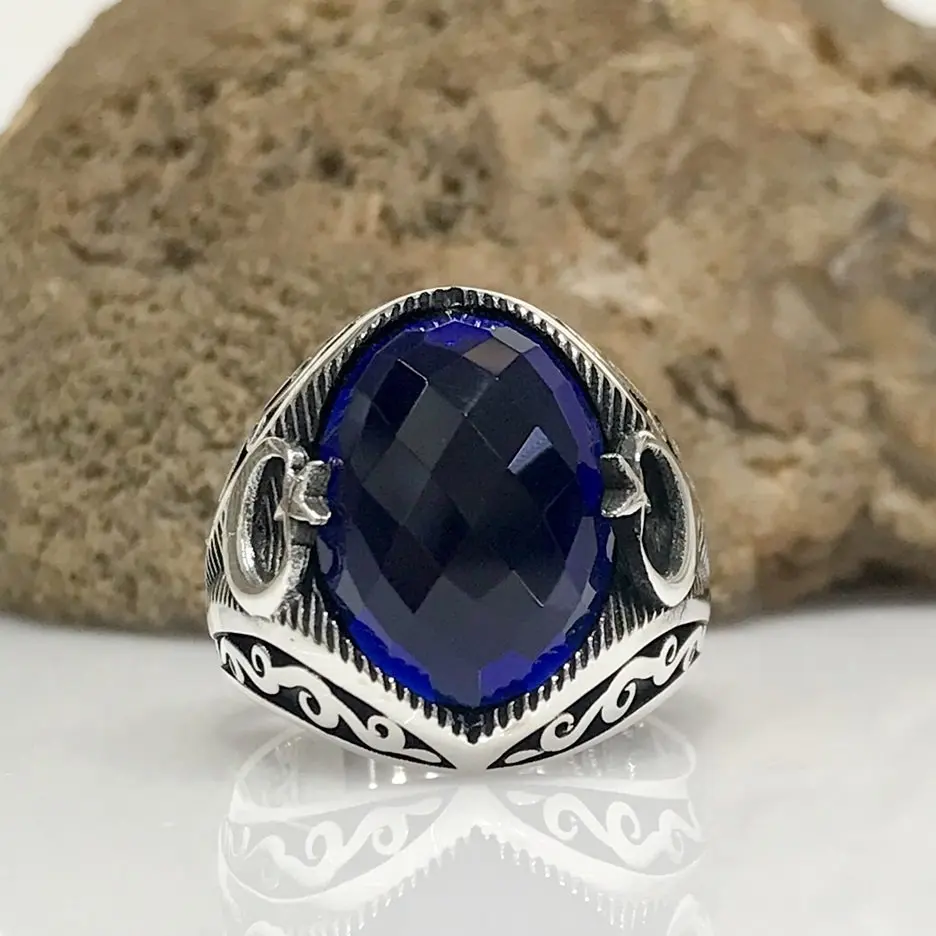 

Sapphire Stone Special Design the Moon the stars Silver Men 'S Ring