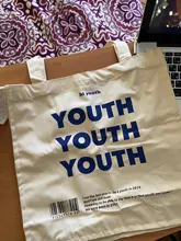 De lona de las mujeres bolsa de compras cartas de juventud imprimir mujer tela de algodón bolsa de hombro bolso Eco bolso reutilizables bolsas de compras