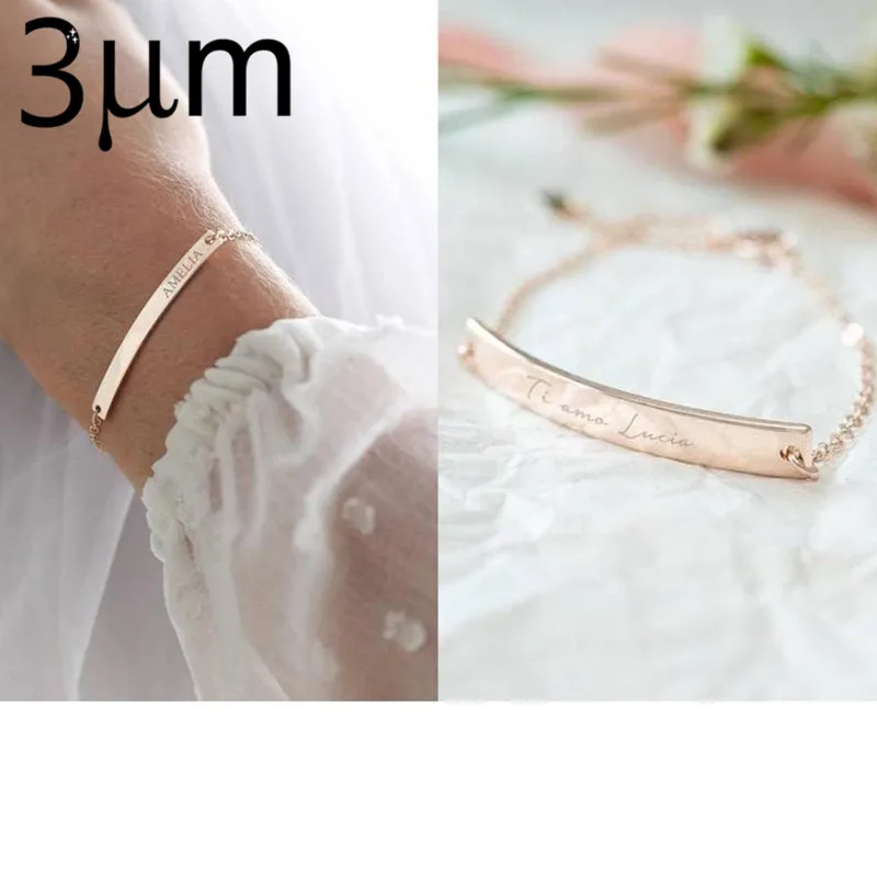 

3UMeter Personalize Bar Bracelet Custom Name Bracelet Initial Bracelet Gold Baby Name Bracelet Bridesmaid gift for Women