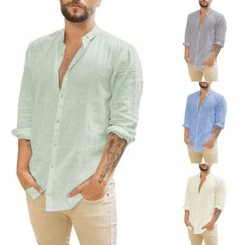 

New casual shirt men's summer solid color simple long-sleeved shirt Slim male loose shirt