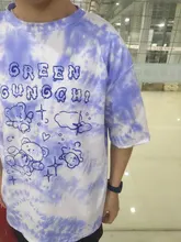 Algodón camiseta con oso Streetwear Verano de gran tamaño, camiseta de las mujeres Harajuku Tops de manga corta Tee Hip Hop teñido camiseta divertida