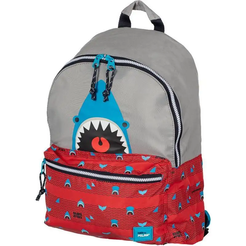 Рюкзак школьный Milan Shark Attack красно-серый 41х30х18 см 624605SRT 1147702 | Мать и ребенок