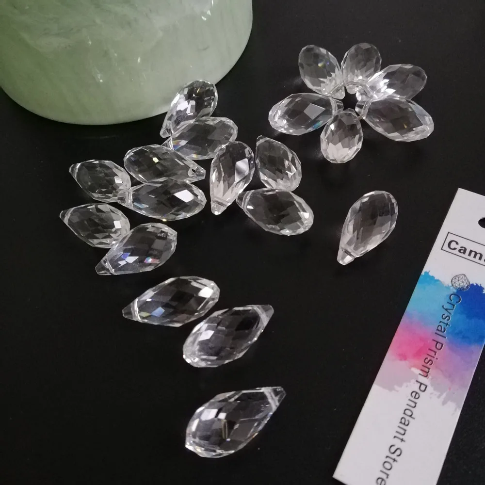 Camal 30pcs 20x10mm Clear Teardrop Water Drop Crystal Pendant Prism Faceted Loose Bead Hanging Craft Part Wedding Party DIY