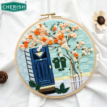 

3D Embroidery DIY Cross Stitch Kits Cartoon Flower Patterns Needlework Set with Embroidery Hoop Handmade Arts Crafts Sewing Gift