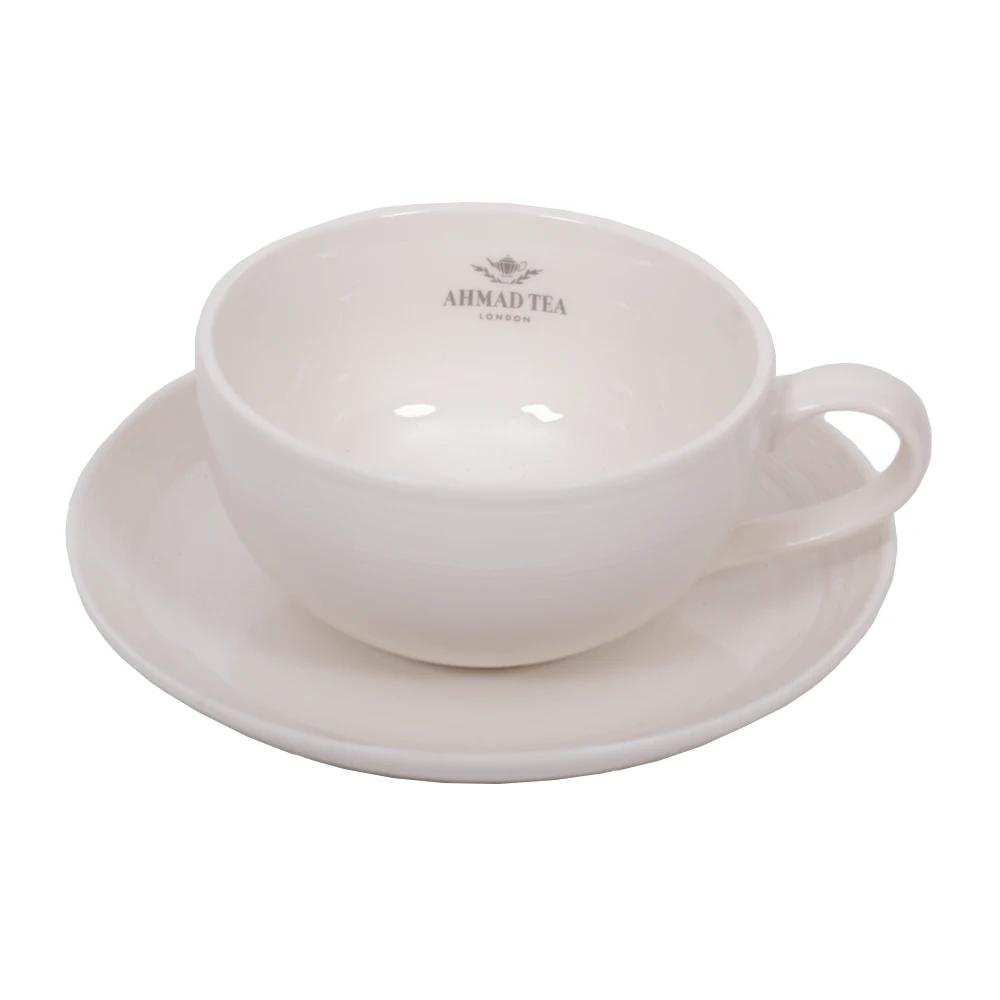 A pair of Tea &quotAhmad Tea&quot White ceramic 290 ml cup saucer set tableware |