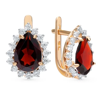 

Gold earrings with cubic zirconia and Garnet sunlight sample 585