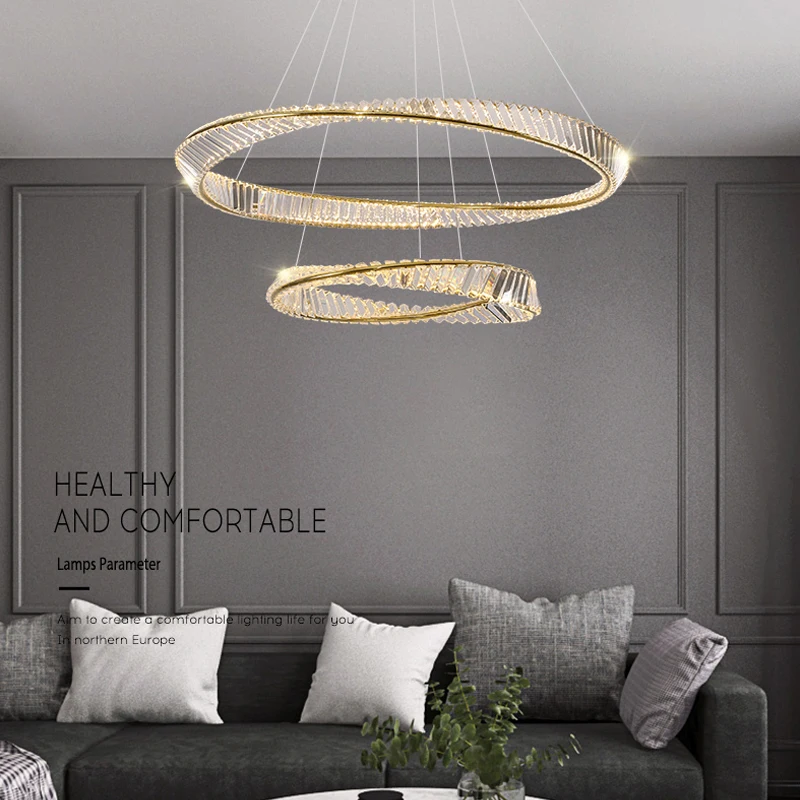 Modern Luxury Crystal LED Chandelier For Living Room Bedroom Dining Room Kitchen Ceiling Pendant Lamp Gold Ring Hanging Light vintage chandelier