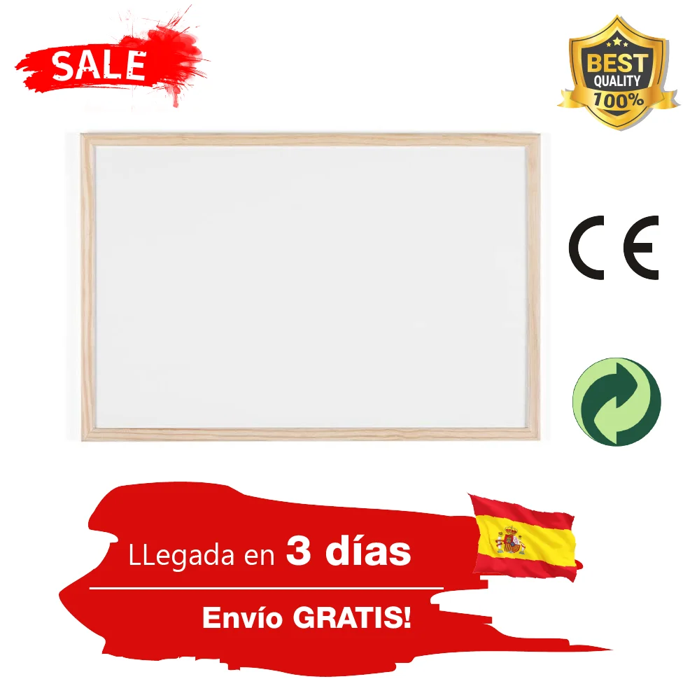 Pack Pizarra Blanca, Marco De Madera, No Magnética, Con Rotuladores Y Tornillos, Pizarra blanca con marco de madera con algoras