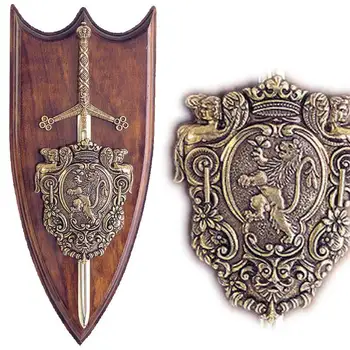 

DENIX replica Coat of arms for Wall, Panoply with Claymore shield and sword, 29cm, of metal and wood, for decoration
