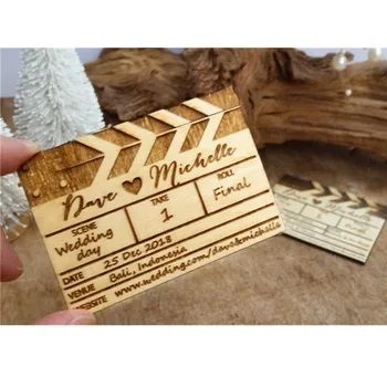 

custom Wood Wedding Magnet, Movie Clapper Board Save the Date Magnets, Engraved Rustic wooden invitation, unique birthday gift