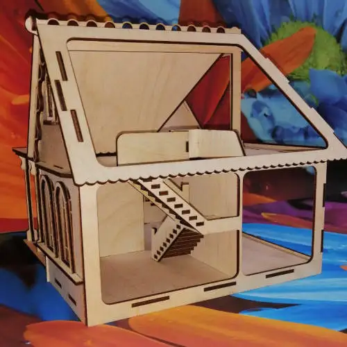 3D- конструктор, кукольный деревянный дом Д-106+ мебель+ 3D светильник