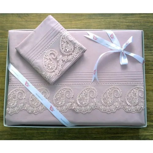 Land Of dowry Dowry Wonderland French Laced Ribbed Coincidence Duvet cover set Powder