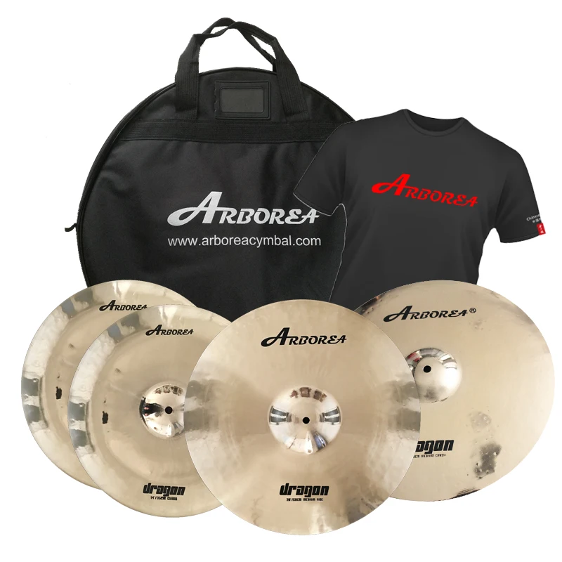 

Arborea Cymbal Dragon Series Cymbal Set 14" HIHAT+16"CRASH+20"RIDE+CYMBAL BAG + T-Shirt Black color and Size 3XL